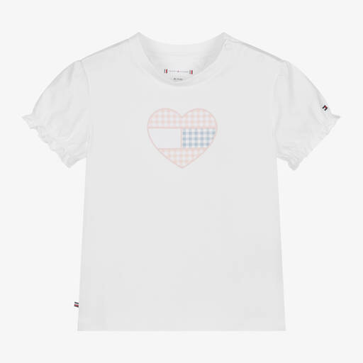 Tommy Hilfiger-Baby Girls White Cotton Heart T-Shirt | Childrensalon