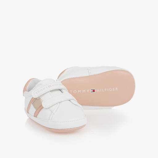 Tommy Hilfiger-Baby Girls White Faux Leather Trainers | Childrensalon
