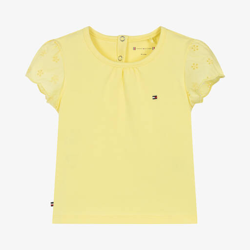 Tommy Hilfiger-Baby Girls Yellow Cotton T-Shirt | Childrensalon