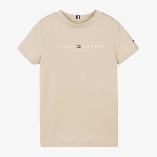 Tommy Hilfiger-Beige Cotton Jersey T-Shirt | Childrensalon