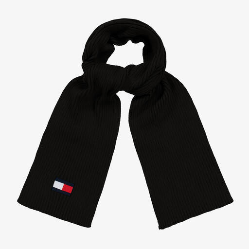 Tommy Hilfiger-Черный трикотажный шарф с флагом | Childrensalon