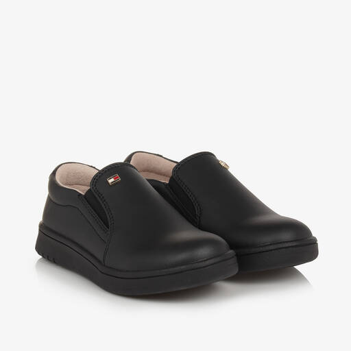 Tommy Hilfiger-Black Faux Leather Slip-On Trainers | Childrensalon