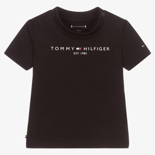 Tommy Hilfiger-Black Organic Cotton T-Shirt | Childrensalon