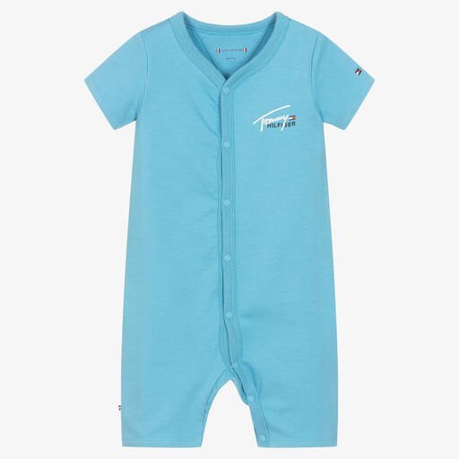 Tommy Hilfiger-Blue Organic Cotton Logo Baby Shortie | Childrensalon