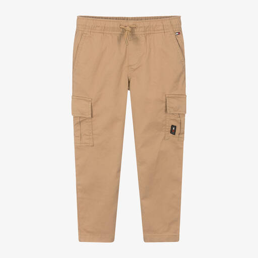 Tommy Hilfiger-Boys Beige Cotton Cargo Trousers | Childrensalon