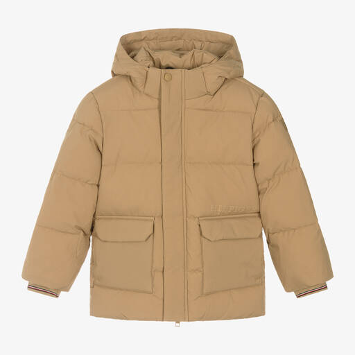 Tommy Hilfiger-Boys Beige Puffer Coat | Childrensalon