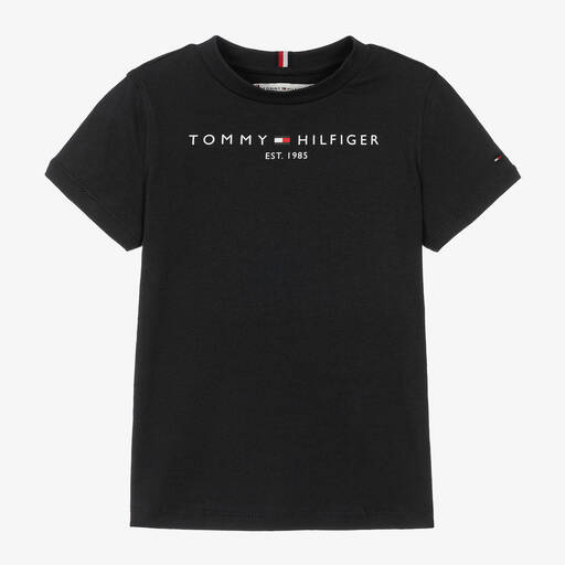 Tommy Hilfiger-Черная хлопковая футболка с логотипом для мальчиков | Childrensalon