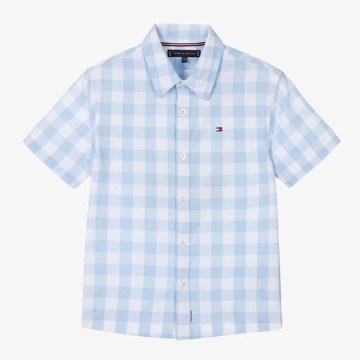 Tommy Hilfiger- قميص كاروهات قطن لون أزرق للأولاد | Childrensalon