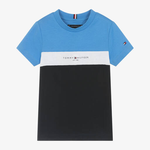 Tommy Hilfiger-Boys Blue Cotton Colourblock T-Shirt | Childrensalon