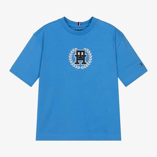 Tommy Hilfiger-Boys Blue Cotton Monogram T-Shirt | Childrensalon