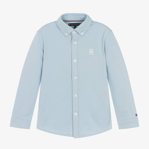 Tommy Hilfiger-Boys Blue Cotton Piqué Shirt | Childrensalon