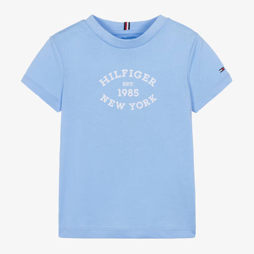 Tommy Hilfiger-Boys Blue Cotton Varsity Logo T-Shirt | Childrensalon