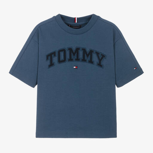 Tommy Hilfiger-Boys Blue Cotton Varsity T-Shirt | Childrensalon