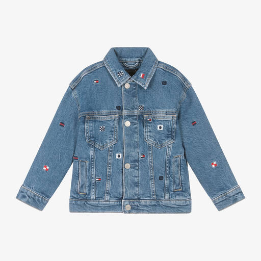 Tommy Hilfiger-Boys Blue Denim Flag Print Jacket | Childrensalon