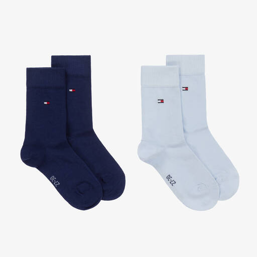 Tommy Hilfiger-Boys Blue Flag Logo Cotton Socks (2 Pack) | Childrensalon
