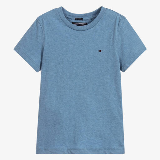 Tommy Hilfiger-T-shirt bleu chiné en coton garçon | Childrensalon