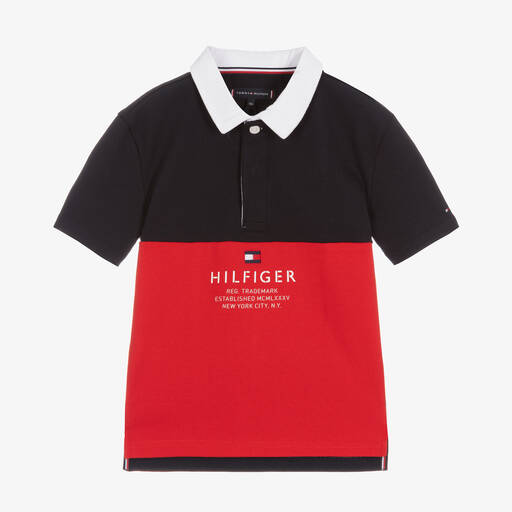 Tommy Hilfiger-Boys Blue & Red Cotton Logo T-Shirt | Childrensalon