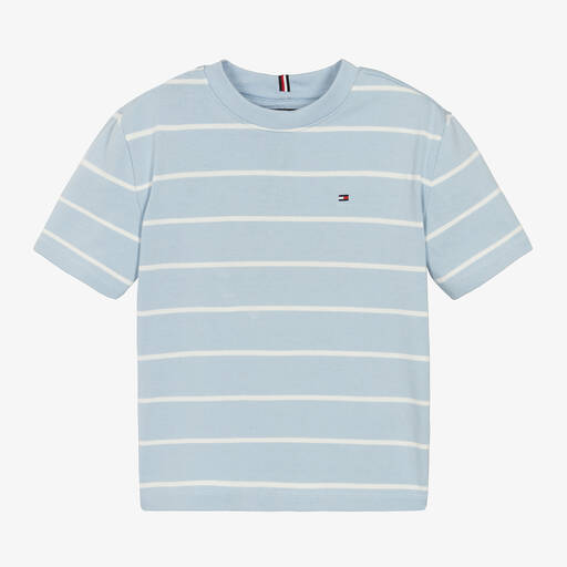 Tommy Hilfiger-Boys Blue Stripe Cotton T-Shirt | Childrensalon