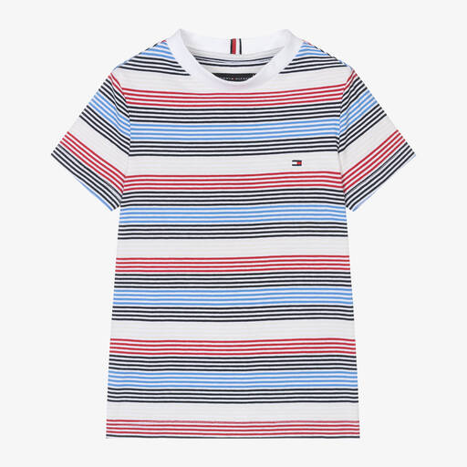 Tommy Hilfiger-Boys Blue Striped Cotton T-Shirt | Childrensalon