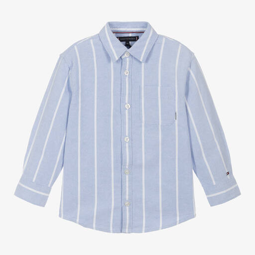 Tommy Hilfiger-Boys Blue Striped Organic Cotton Shirt | Childrensalon