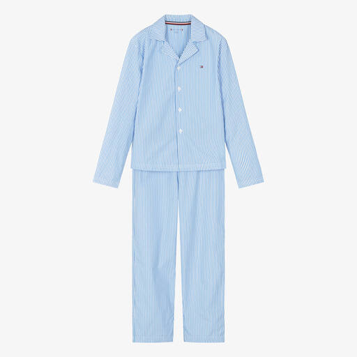 Tommy Hilfiger-Pyjama bleu et blanc rayé en coton | Childrensalon
