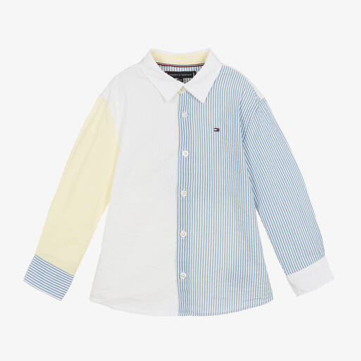 Tommy Hilfiger-قميص قطن سيرسوكر مقلم بألوان بلوك للأولاد | Childrensalon