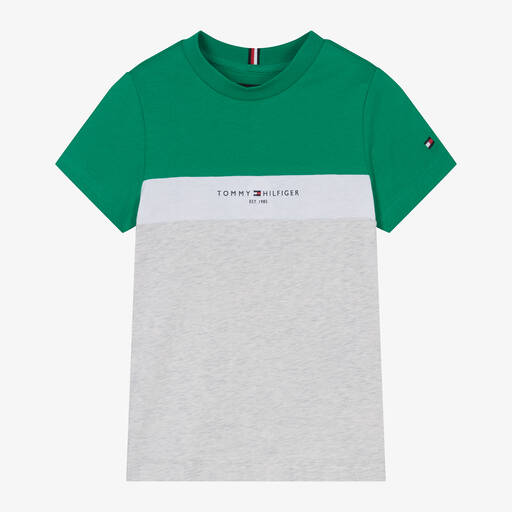 Tommy Hilfiger-Boys Green Cotton Colourblock T-Shirt | Childrensalon