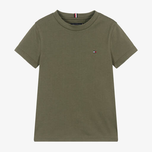 Tommy Hilfiger-Boys Green Cotton Flag Logo T-Shirt | Childrensalon
