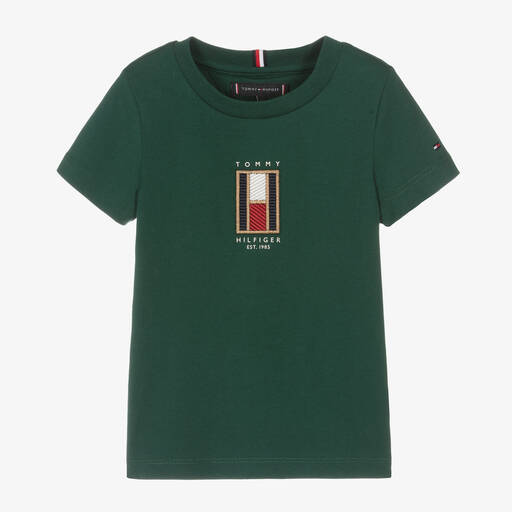 Tommy Hilfiger-Boys Green Cotton Flag T-Shirt | Childrensalon