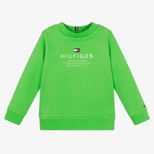 Tommy Hilfiger-Boys Green Cotton Logo Sweatshirt | Childrensalon