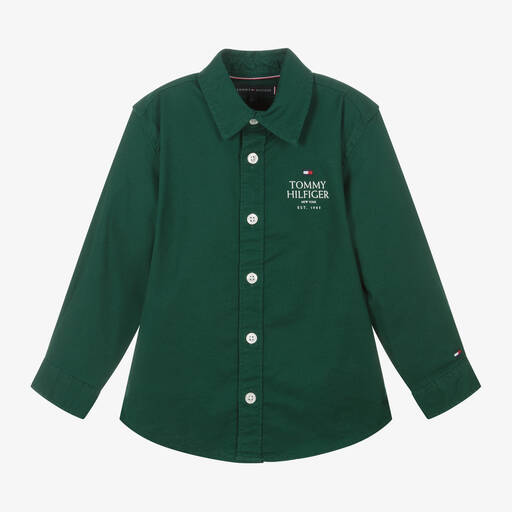 Tommy Hilfiger-Boys Green Oxford Cotton Shirt | Childrensalon