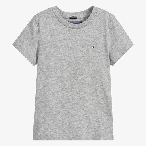 Tommy Hilfiger-Boys Grey Marl Cotton Flag Logo T-Shirt | Childrensalon