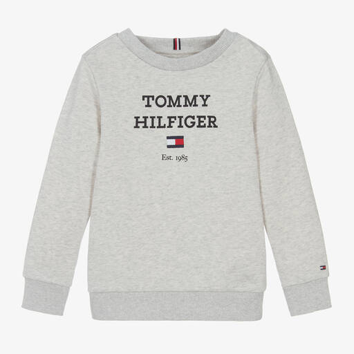 Tommy Hilfiger-Boys Grey Marl Cotton Jersey Sweatshirt | Childrensalon
