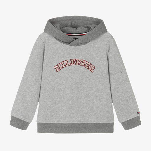 Tommy Hilfiger-Boys Grey Varsity Logo Cotton Hoodie | Childrensalon