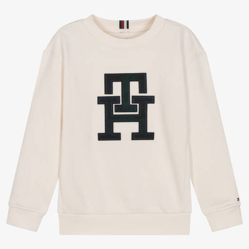 Tommy Hilfiger-Boys Ivory Cotton Logo Sweatshirt | Childrensalon