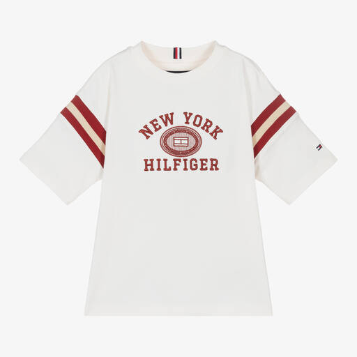 Tommy Hilfiger-Boys Ivory Embroidered Cotton T-Shirt | Childrensalon