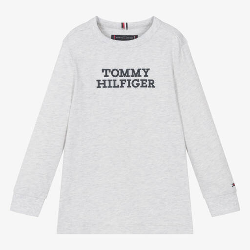 Tommy Hilfiger-Boys Light Grey Cotton Jersey Top | Childrensalon