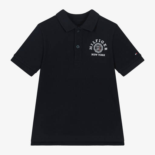 Tommy Hilfiger-Boys Navy Blue Cotton Polo Shirt | Childrensalon