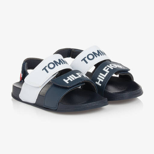Tommy Hilfiger-Boys Navy Blue & White Velcro Sandals | Childrensalon