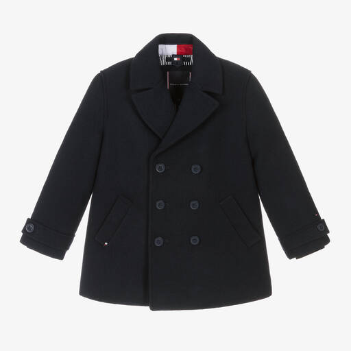 Tommy Hilfiger-Boys Navy Blue Wool Peacoat | Childrensalon