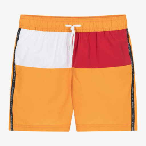 Tommy Hilfiger-Boys Orange Flag Swim Shorts | Childrensalon