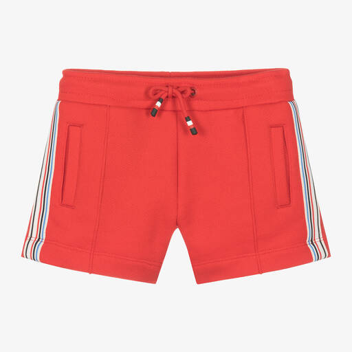 Tommy Hilfiger-Boys Red Cotton Striped Tape Shorts | Childrensalon