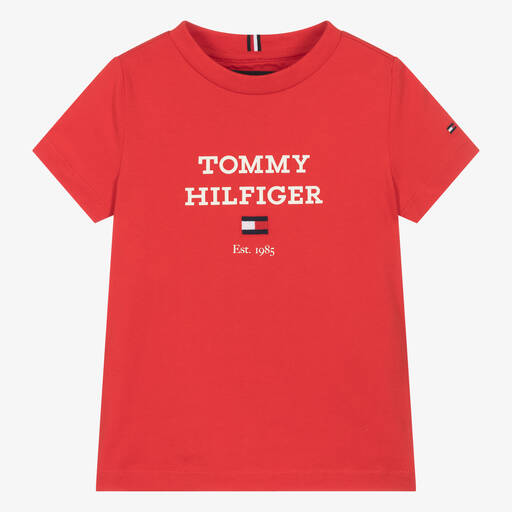 Tommy Hilfiger-Boys Red Cotton T-Shirt | Childrensalon