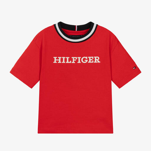 Tommy Hilfiger-Boys Red Cotton T-Shirt | Childrensalon