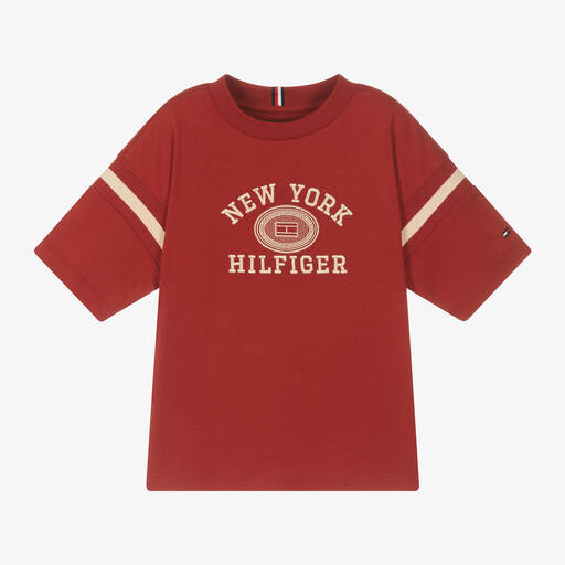 Tommy Hilfiger-Boys Red Cotton Varsity Logo T-Shirt | Childrensalon