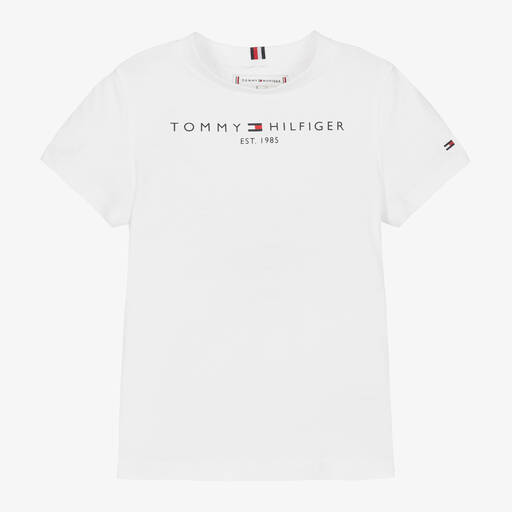 Tommy Hilfiger-Boys White Cotton Flag Logo T-Shirt | Childrensalon