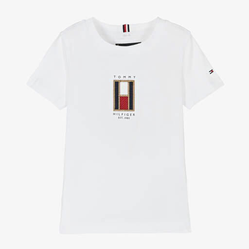 Tommy Hilfiger-Boys White Cotton Flag T-Shirt | Childrensalon