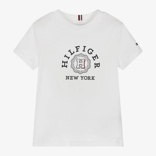 Tommy Hilfiger-Boys White Cotton Monotype Logo T-Shirt | Childrensalon