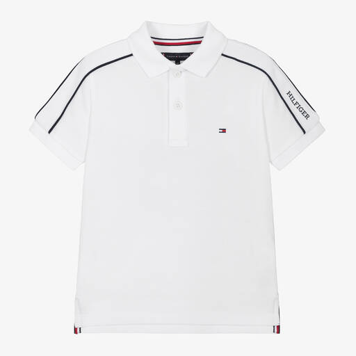 Tommy Hilfiger-Boys White Cotton Piqué Polo Shirt | Childrensalon