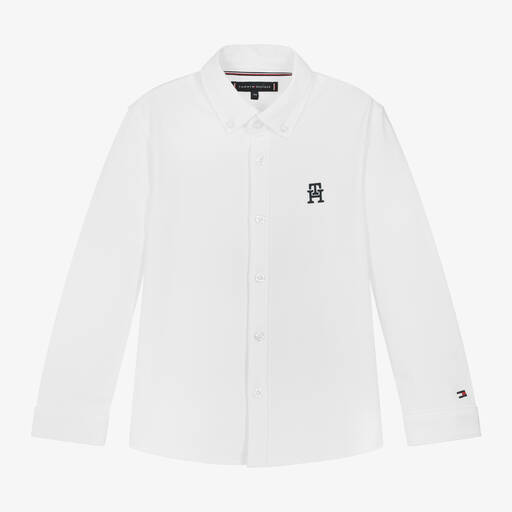 Tommy Hilfiger-Boys White Cotton Piqué Shirt | Childrensalon